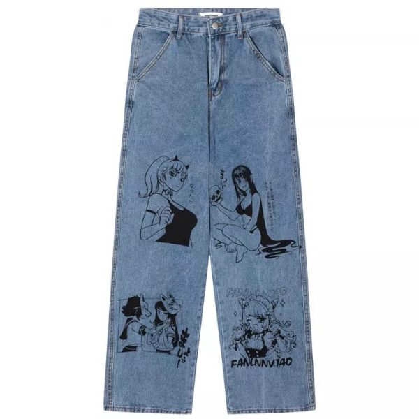 Anime Girls Print Jeans